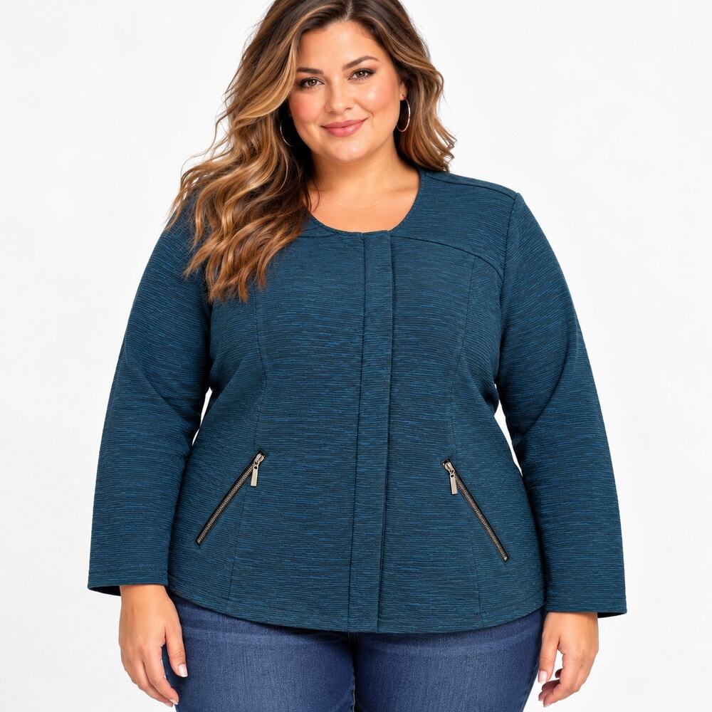 Torrid Teal Blue Textured Knit Zip Pocket Moto Jacket Sz6 Contemporary